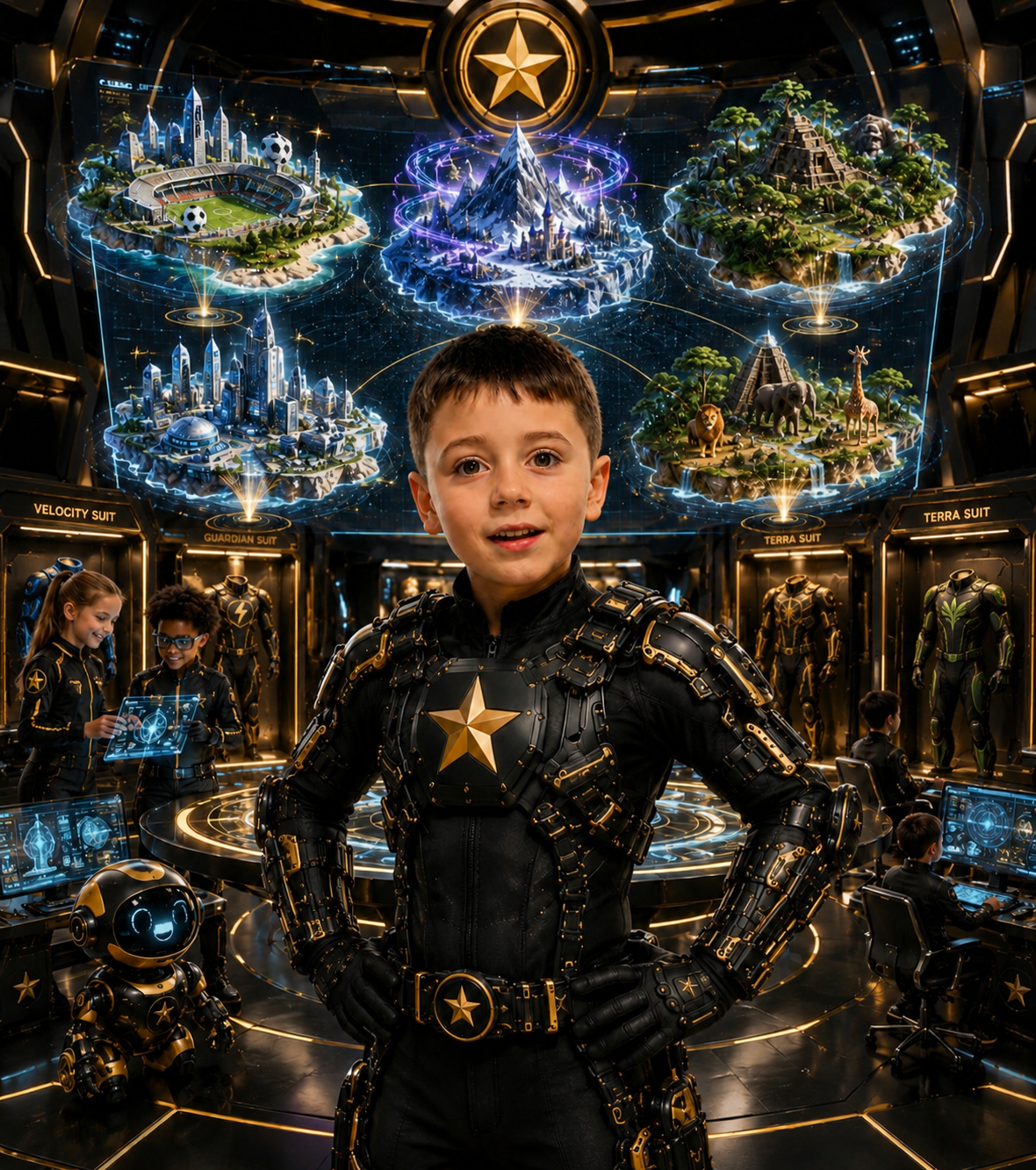 Franky at SuperStars HQ in his exo suit